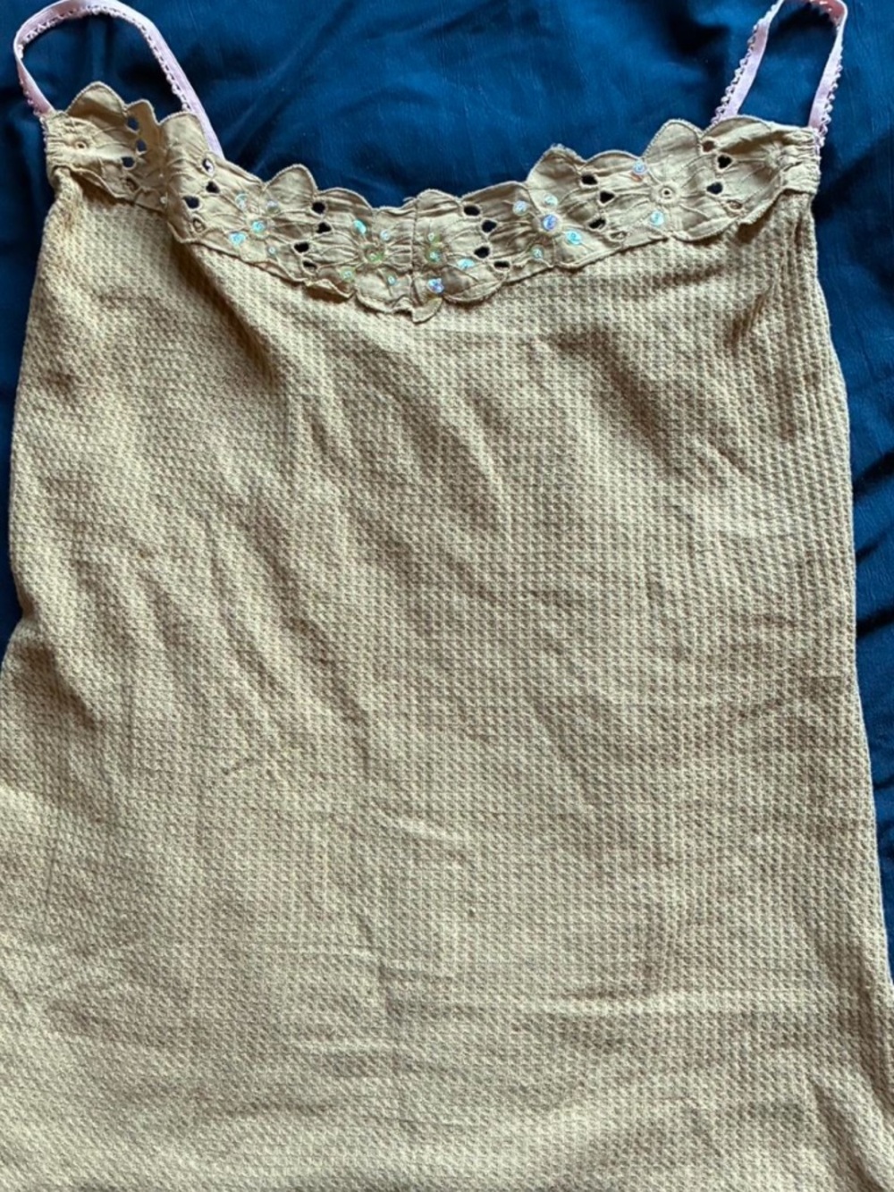 Chloe K Mustard Waffle-Knit Lace-Trim Cami - Picture 3 of 5